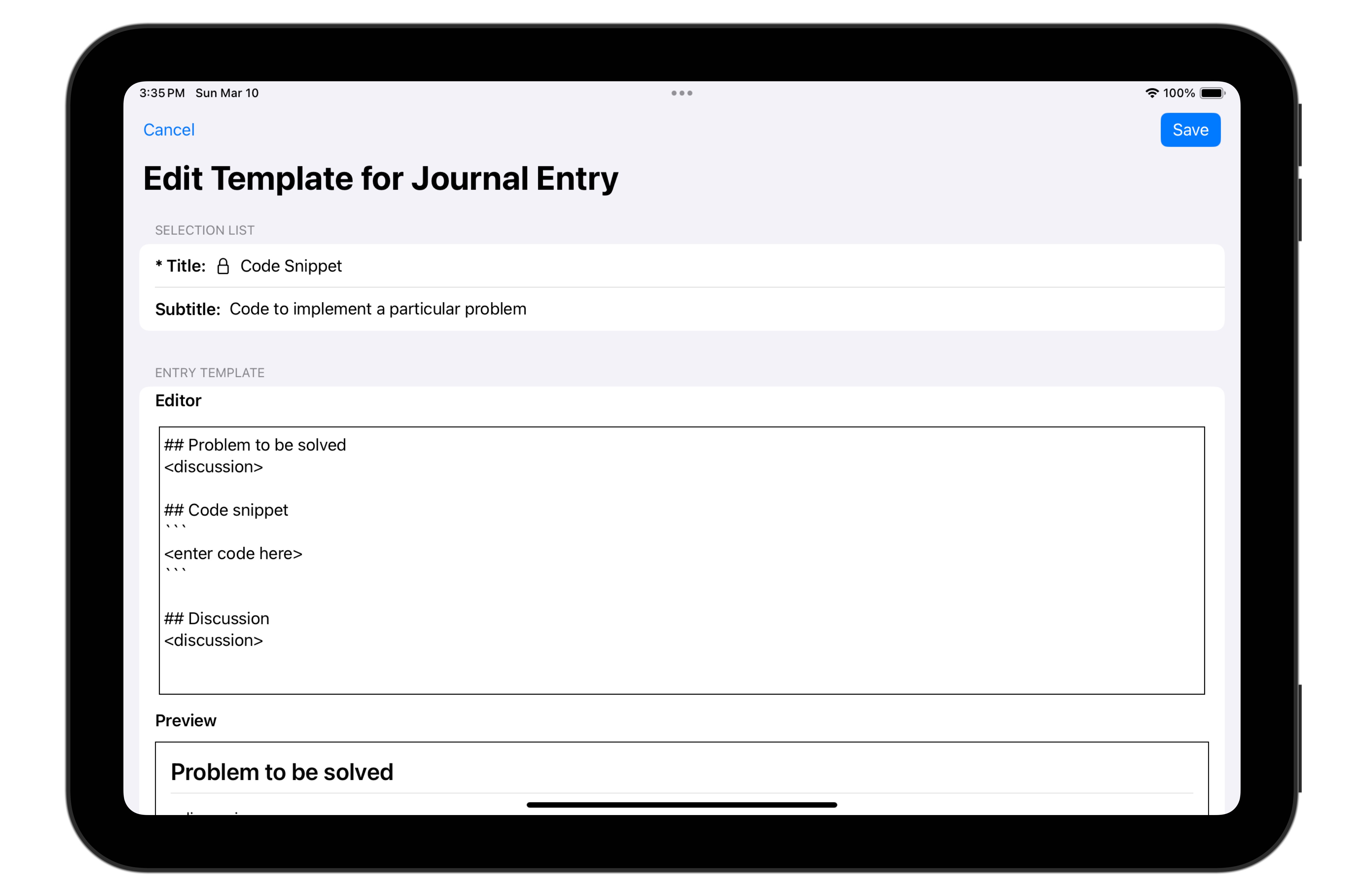 Edit Journal Entry Type